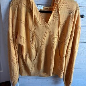 Candace Cameron Bure Mustard Yellow V-Neck Hooded Spring Sweater